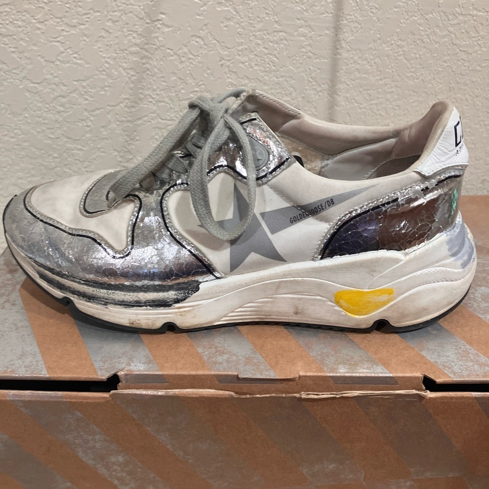Golden Goose Sole Cole Running Shoe white-silver crack